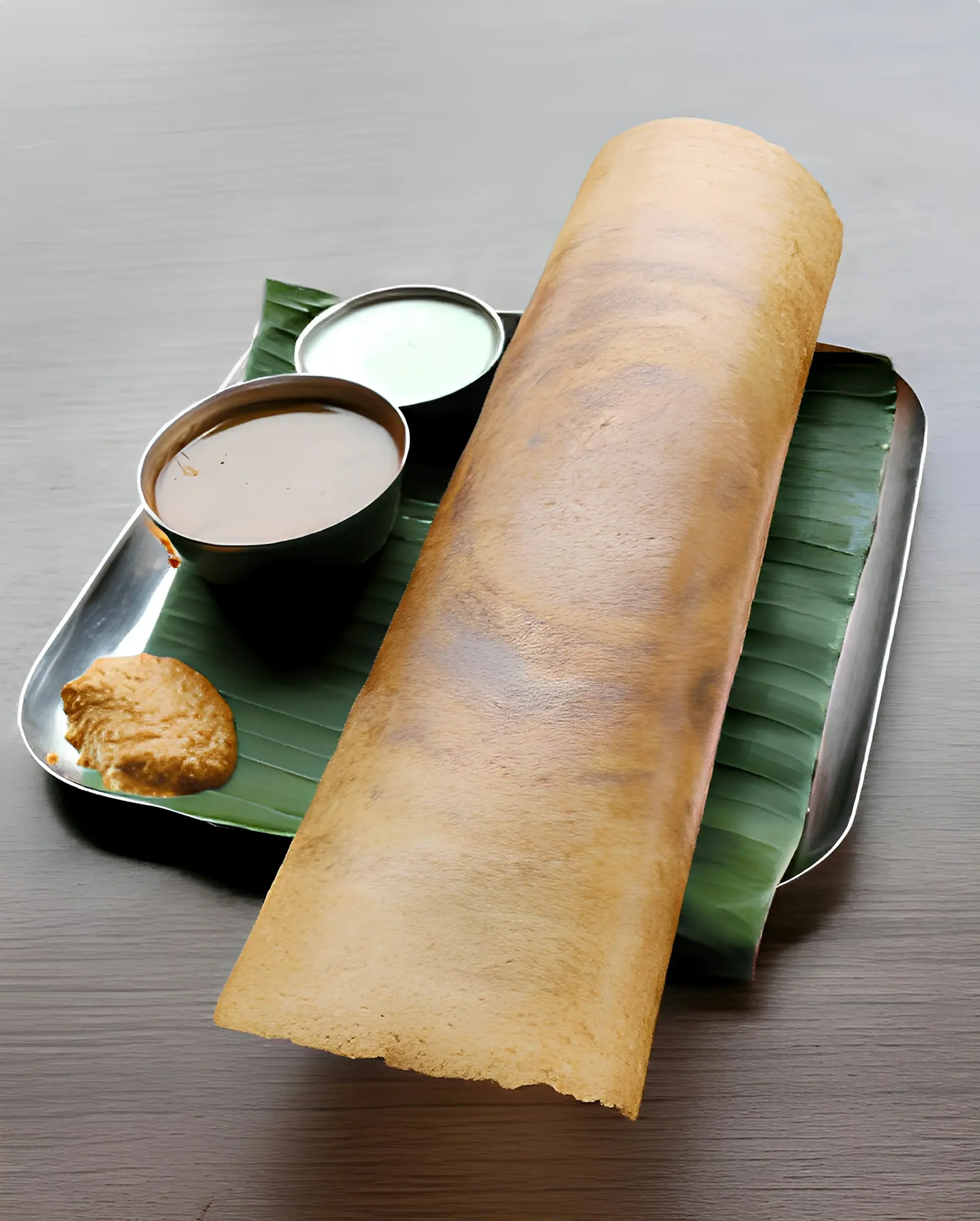 Long paper dosa with chutneys
